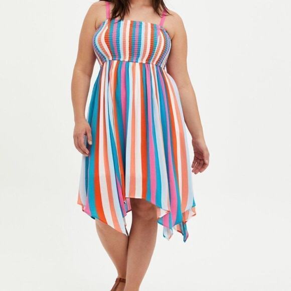 torrid Dresses & Skirts - Torrid Multicolor Striped Gauze Midi Strapless Dress Sz 2
